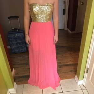Pink and gold prom dress